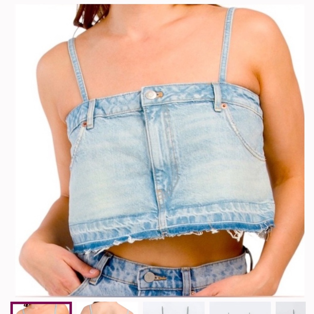 ZARA TRF Denim Skirt Effect Crop Top Sz M NWT